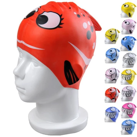 Cross-camera super cute children's cartoon swimming caps/fish-shaped swimming caps /100% silicone swimming caps with multiple styles of blue bubble fish Cross-camera super cute children's cartoon swimming caps/fish-shaped swimming caps /100% silicone swimming caps with multiple styles of blue bubble fish